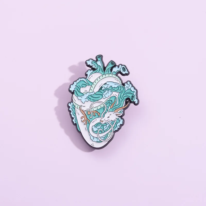 Ocean Wave Heart Blue Landscape Brooch Clothing Accessories Metal Badge Collar Pin Exquisite gift New