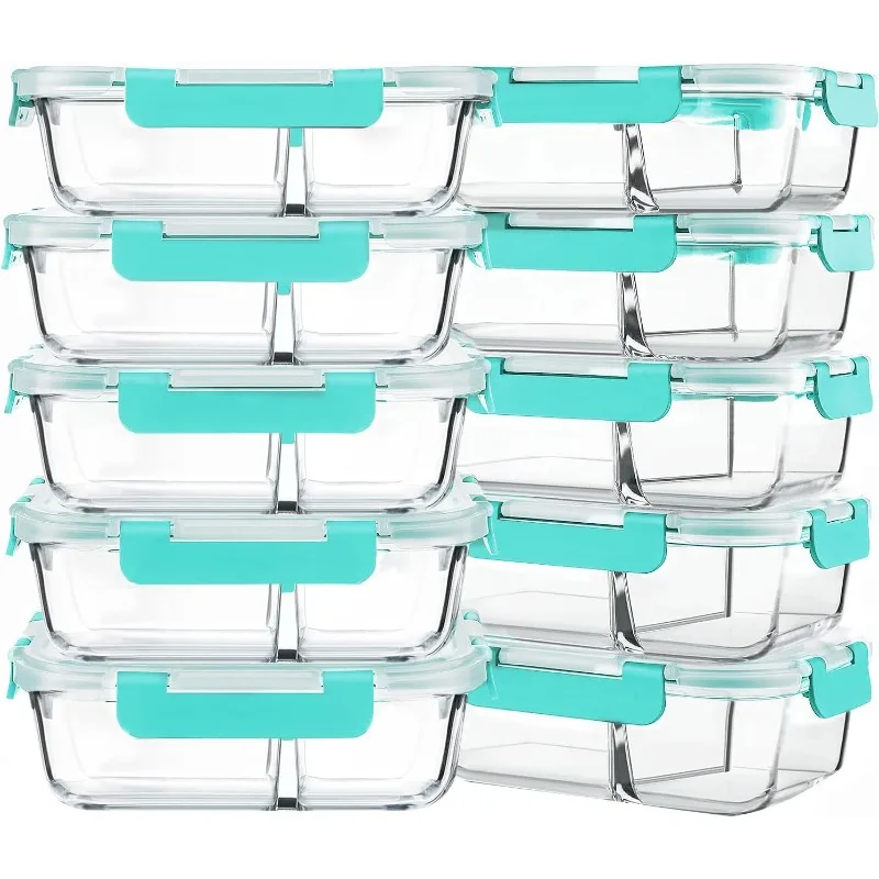 

10-Pack,22 Oz Glass Meal Prep Containers 2 Compartments, Airtight Glass Lunch Bento Boxes with Lids, Glass Food Storage