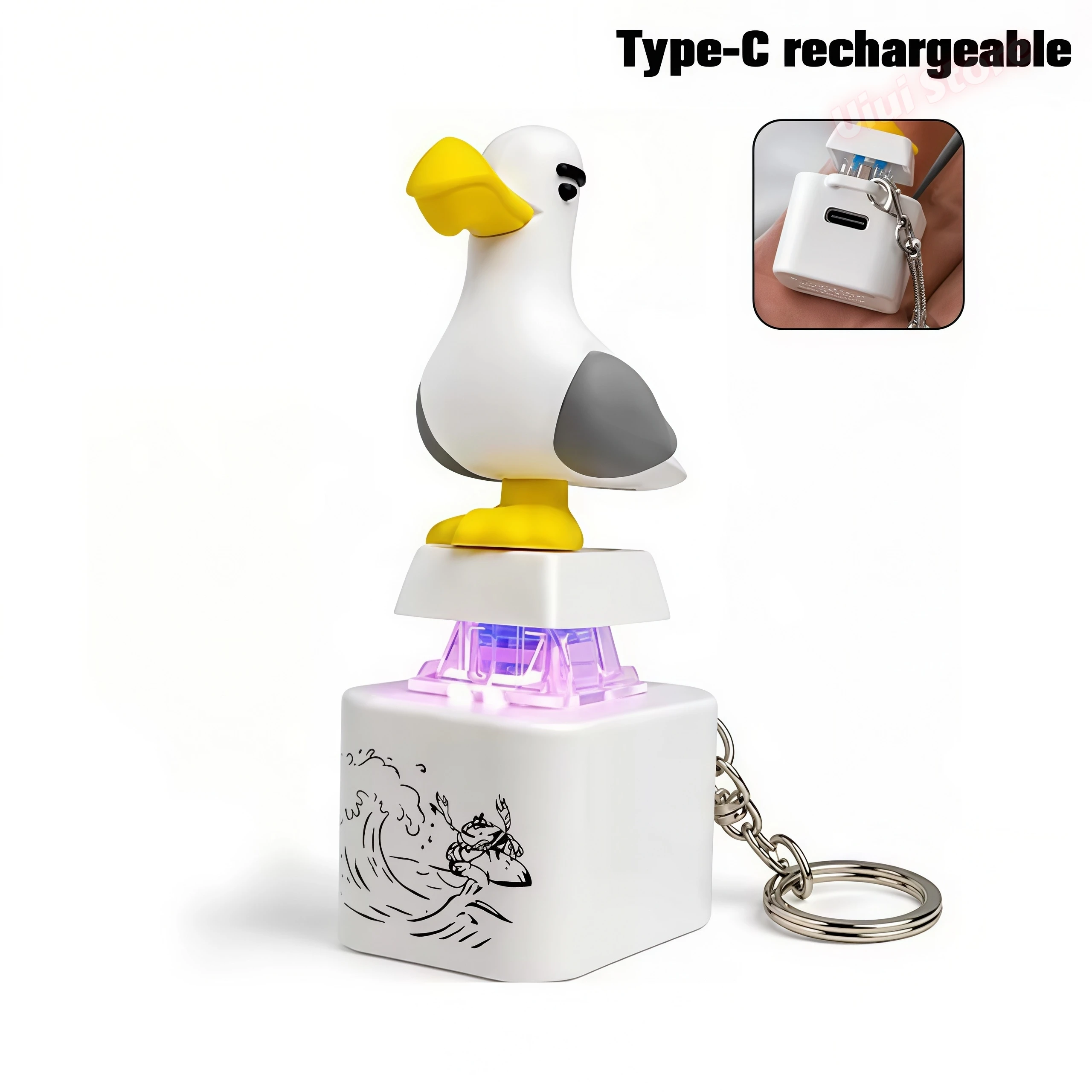 Funny Mine Bird Voice Keys Pendant Keyboard Decompression Sound Little Seagull Creative Keychain Keyrings Office Birthday Party - view 6