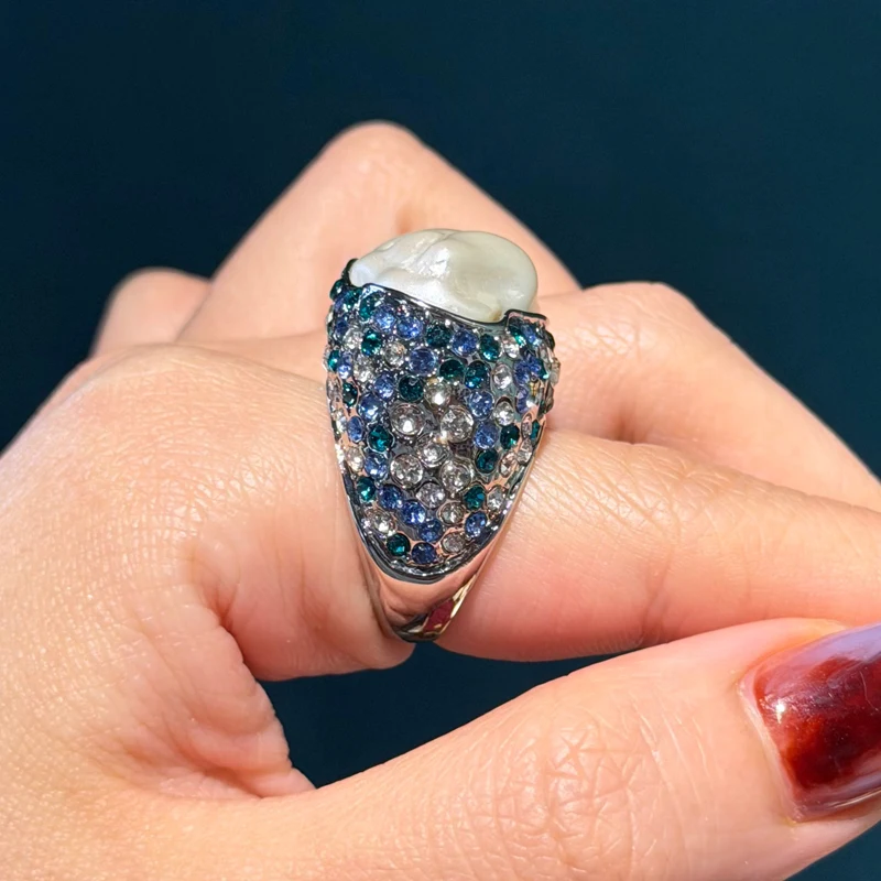 

Vintage Jewelry Pearl Rings For Woman High Quality Blue Rhinestone Wedding Semi Baroque Finger Accessories 2026 New