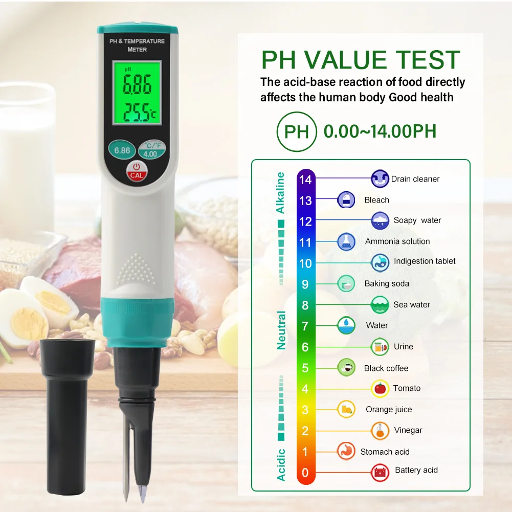 Digital Food ph Meter Waterproof PH/Temperature Acidity Meter with Backlit LCD Display for  Meat Cheese Dough