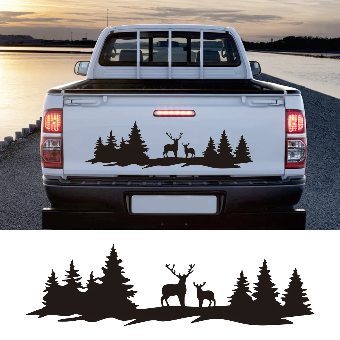 

Car Hunting Deer Trees Sticker Pickup Truck Window Back Door Tailgate Vinyl 4x4 Off Road Decor Decal Auto Tuning Accessories