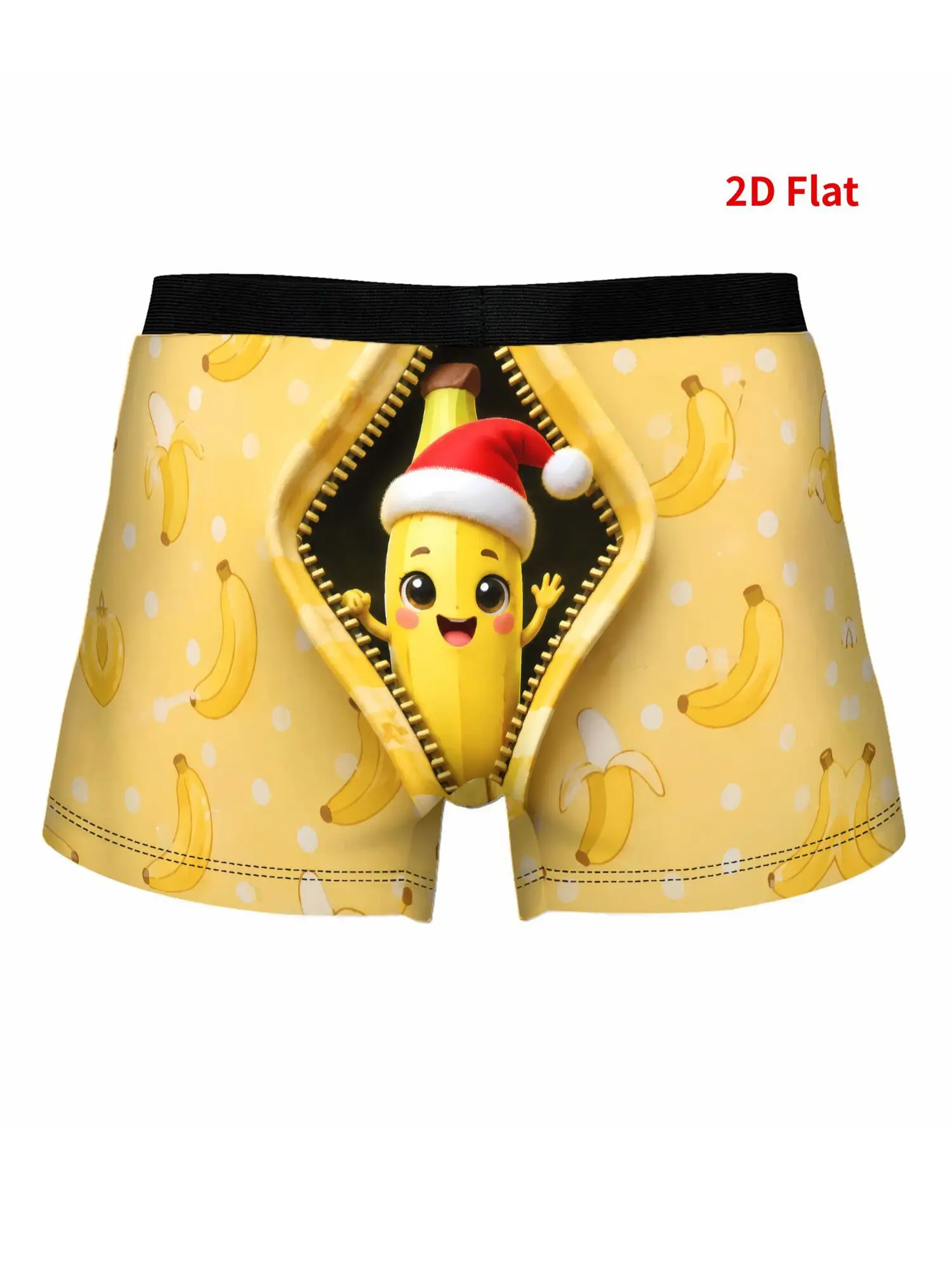 2D Print Design Banana Zipper Santa Pattern Print Men Underwear Fit Panties