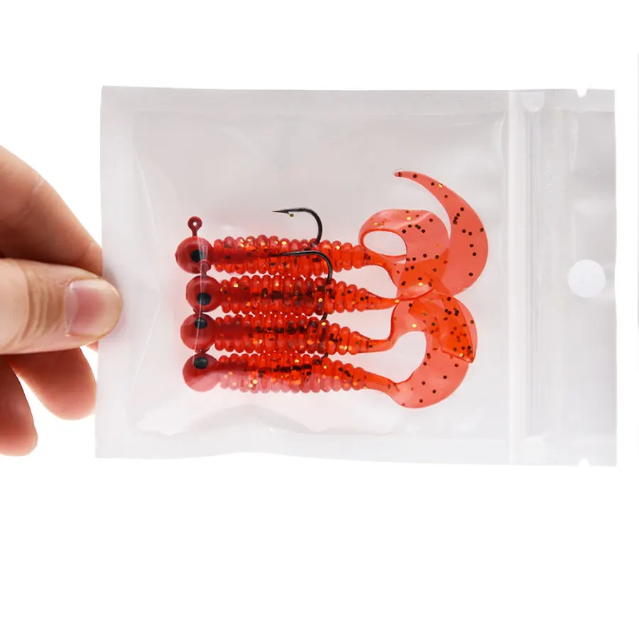 Mrlurion 8 stuks 6 cm vissen set jigging hoofd haak met zachte worm grub lokken aas, baars bas snoek lokken aas isca