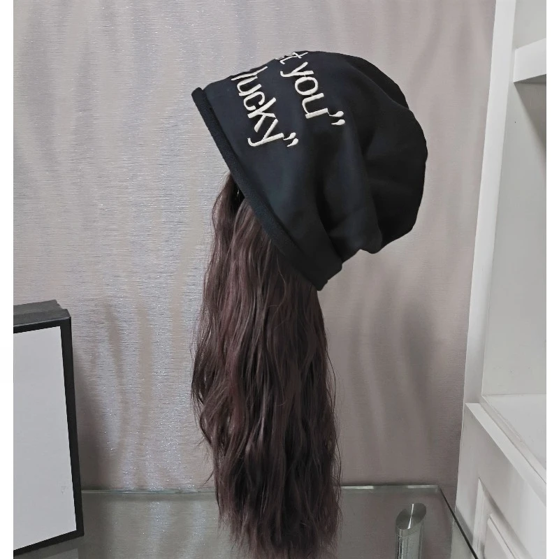 Internet celebrity foreign style thin stacking hat wig hat integrated removable Korean version