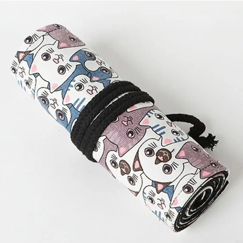 12/24/36/48/72 ثقوب أقلام رصاص لفة قماش قلم رصاص المنظم حقيبة التفاف جميل القطط نشمر مقلمة حقيبة أقلام رصاص #3