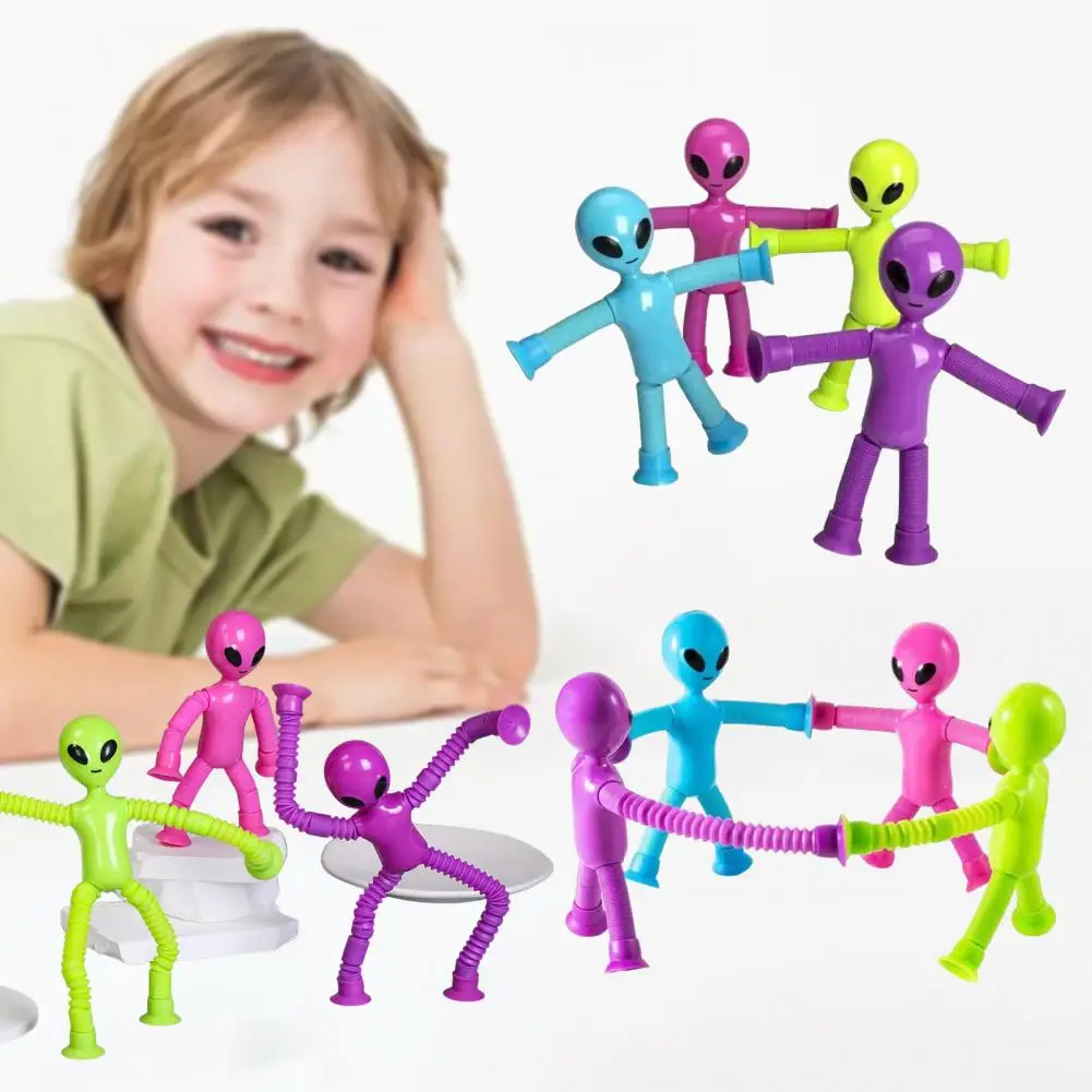 

Cartoon Aliens Telescopic Tube Toy with Suction Cup Bendable Aliens Toy Free Transformation Stretchable Tube Sensory Fidget Toy