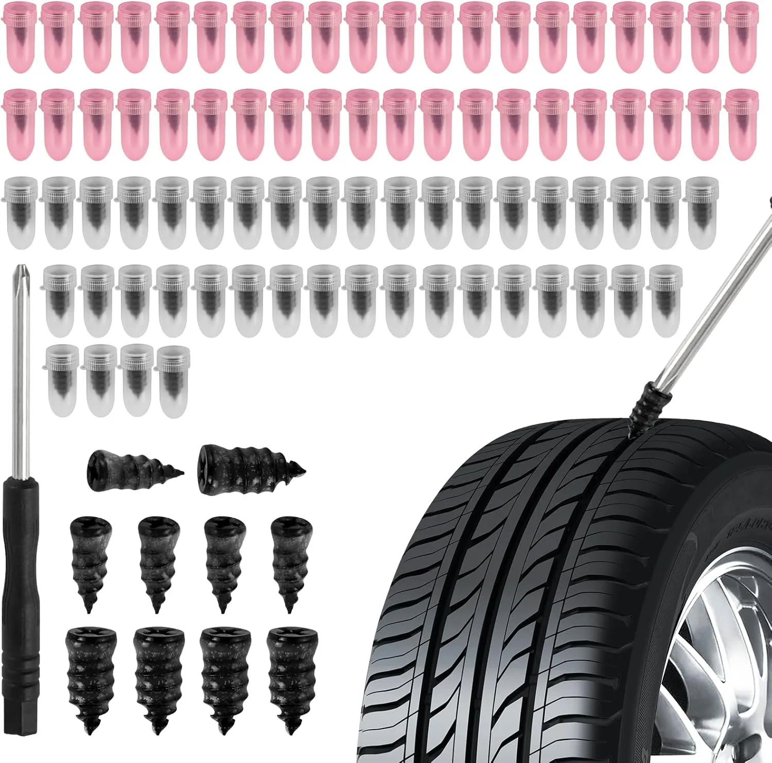 Puncture Repair Kit for Car Vacuum Tire Repair Screws, Quick Fix Self-Service Tire Repair Nails for Flat Tires With Screwdriver