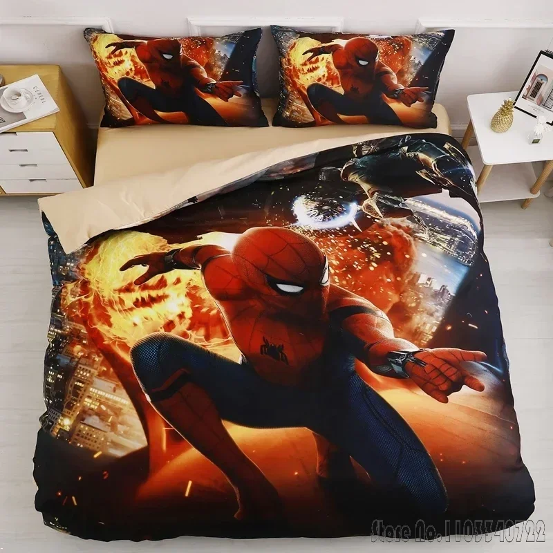 Anime Avengers Iron Man Hulk Cool Spiderman Bedding Sets Duvet Cover Set HD Comforter Cover for Kids Bedclothes Bedroom Decor