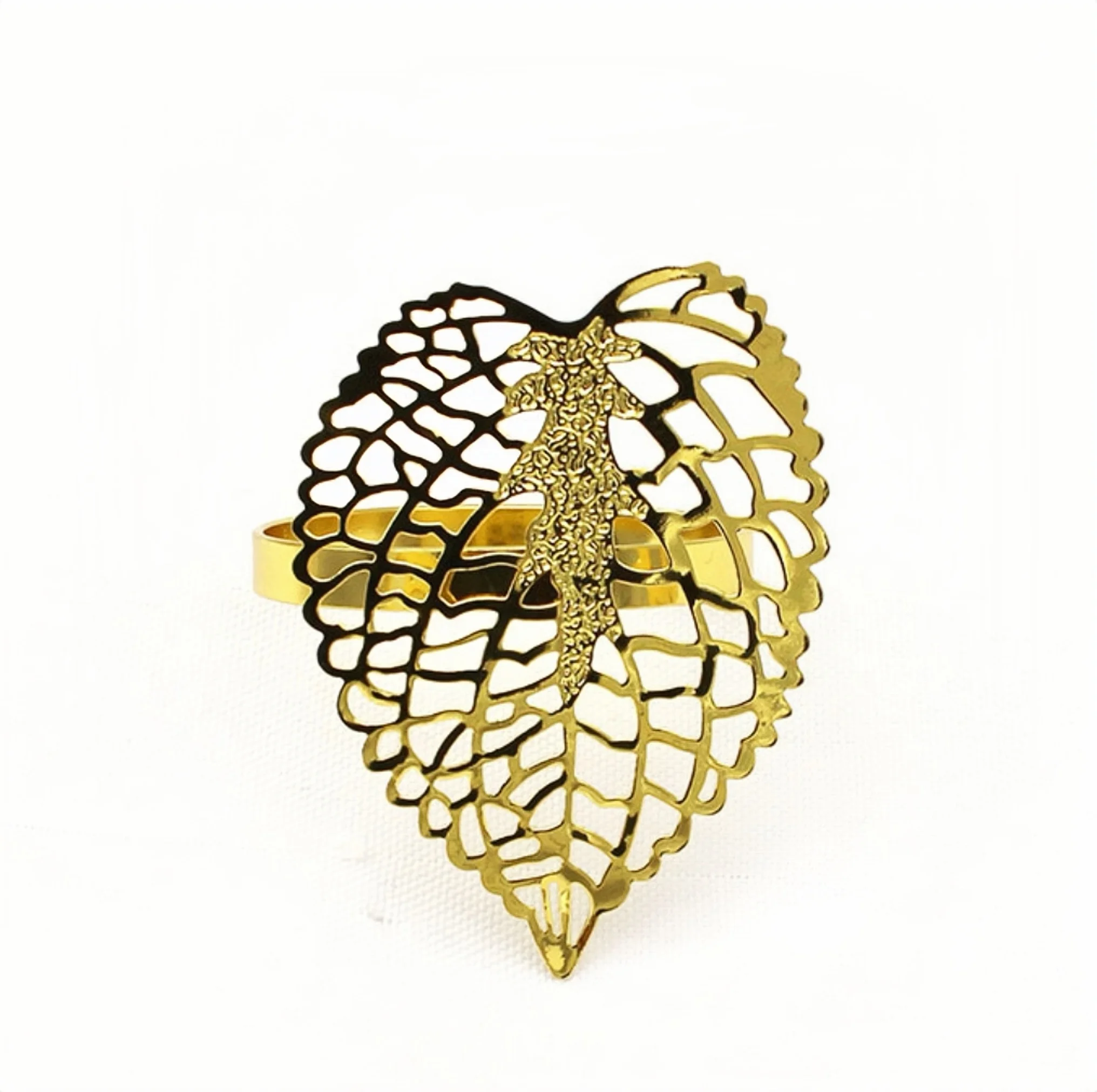

Stylish Simple Luxurious Pearl Golden leaves Napkin Rings Metal Napkin Holders for Table Decoration and Accessories Wedding