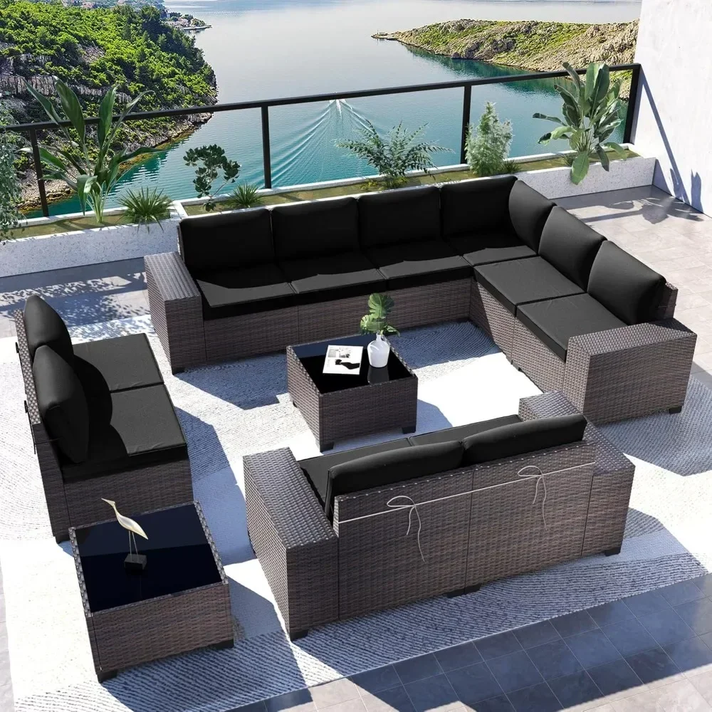 

12PCS Outdoor Patio Furniture Set PE Wicker Rattan Sectional Sofa Patios Conversation Sets,Patio Furniture Outdoor Set