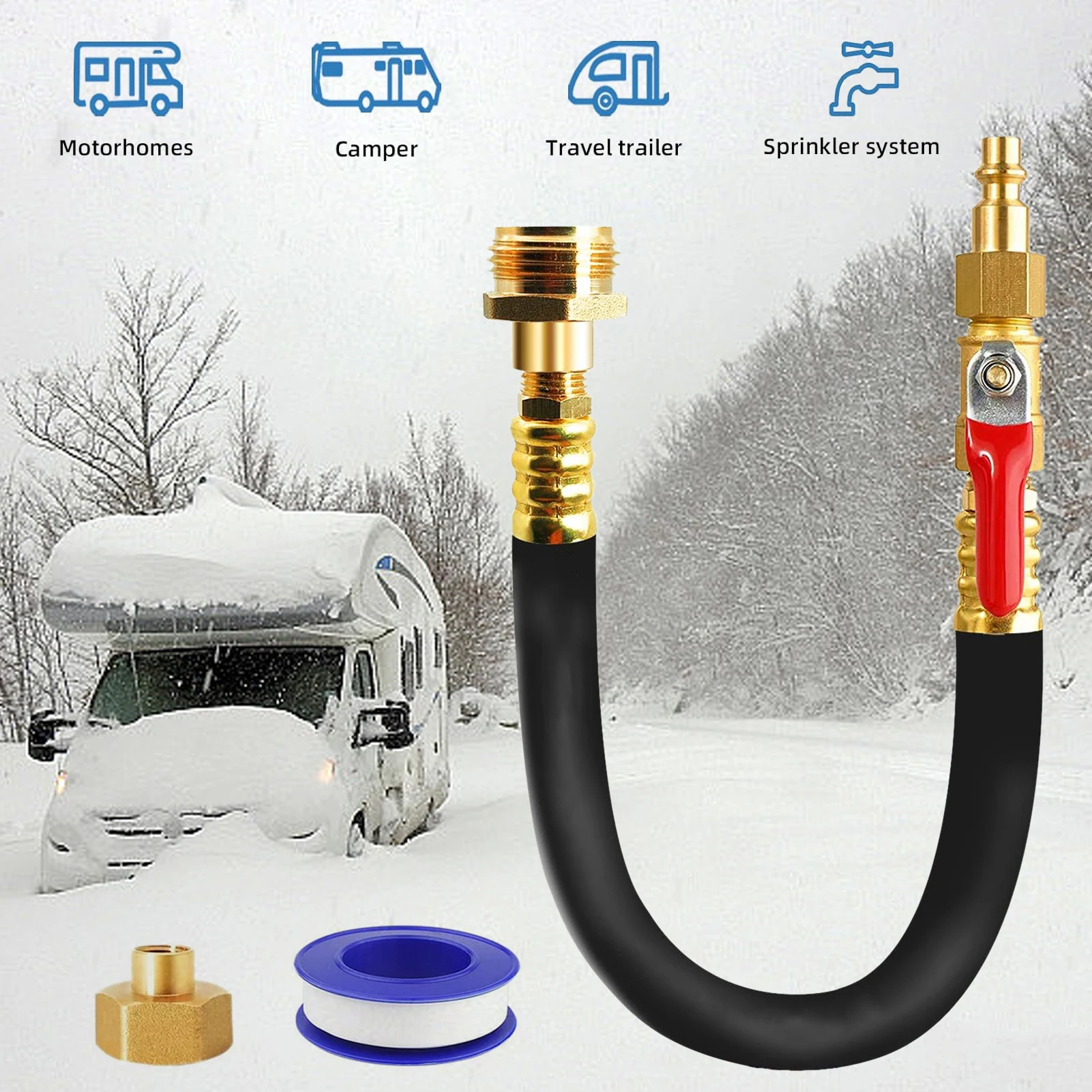 RV Winterizing Kit RV Blowout Adapter with Shut Off Valve Air Compressor Quick-Connect Plug Water Blow Out Fitting Adapter