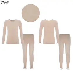 Kids Girls Ballet Dance Training Costume Spring Autumn Thermal Underwear Suit Stretchy Long Sleeve Top Pantyhose Pants Leggings