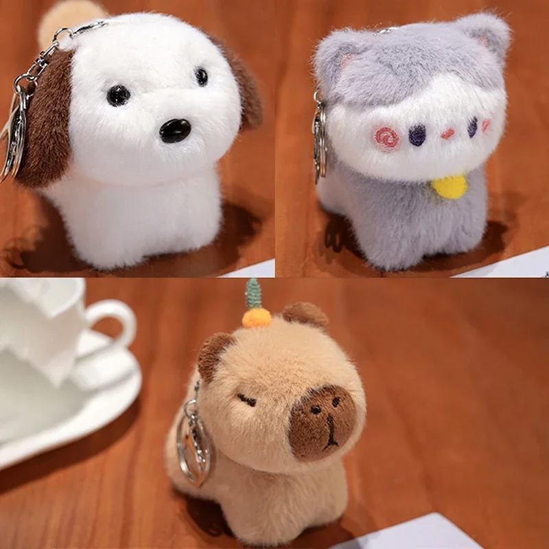 Capybara Plüschtier-Anhänger Capibara Plüsch-Schlüsselanhänger Kawaii Taschen-Schlüsselring Niedliche Hunde- und Katzenpuppen Auto-Dekoration Weihnachtsgeschenk – Detail 3