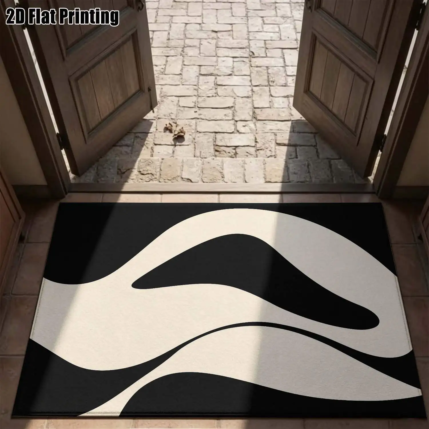 1Pc 2D Printed Black White Abstract Art Nordic/Instagram Style Geometric Line Minimalist Carpet Floor Mat, Home Decor, Multi-Size, Machine Washable, for Entrance, Living Room, Bedroom, Dining Room, Foyer