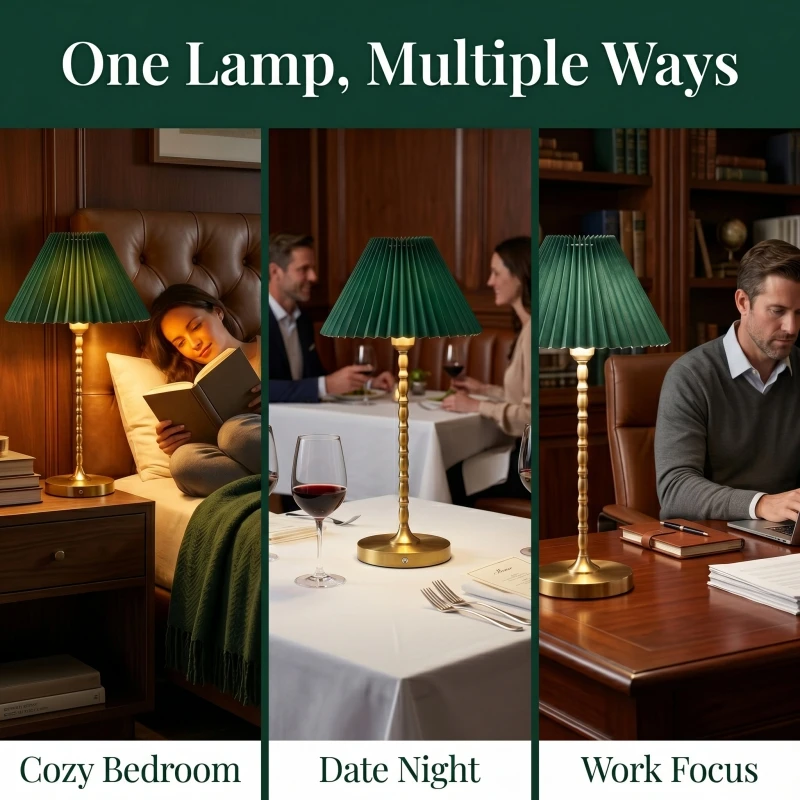 Classic Living Room Retro Fabric Rechargeable Desk Light for Wedding Table Decor Restaurant Ambience Vintage Cordless Table Lamp