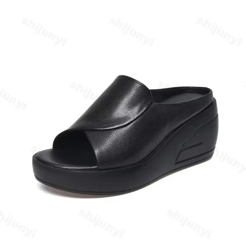 2023 New Women Sandals Women Slippers Black Wedge Platform Open Toe Women Orthopedics Thick Bottom Beach High Heels Slides image 6