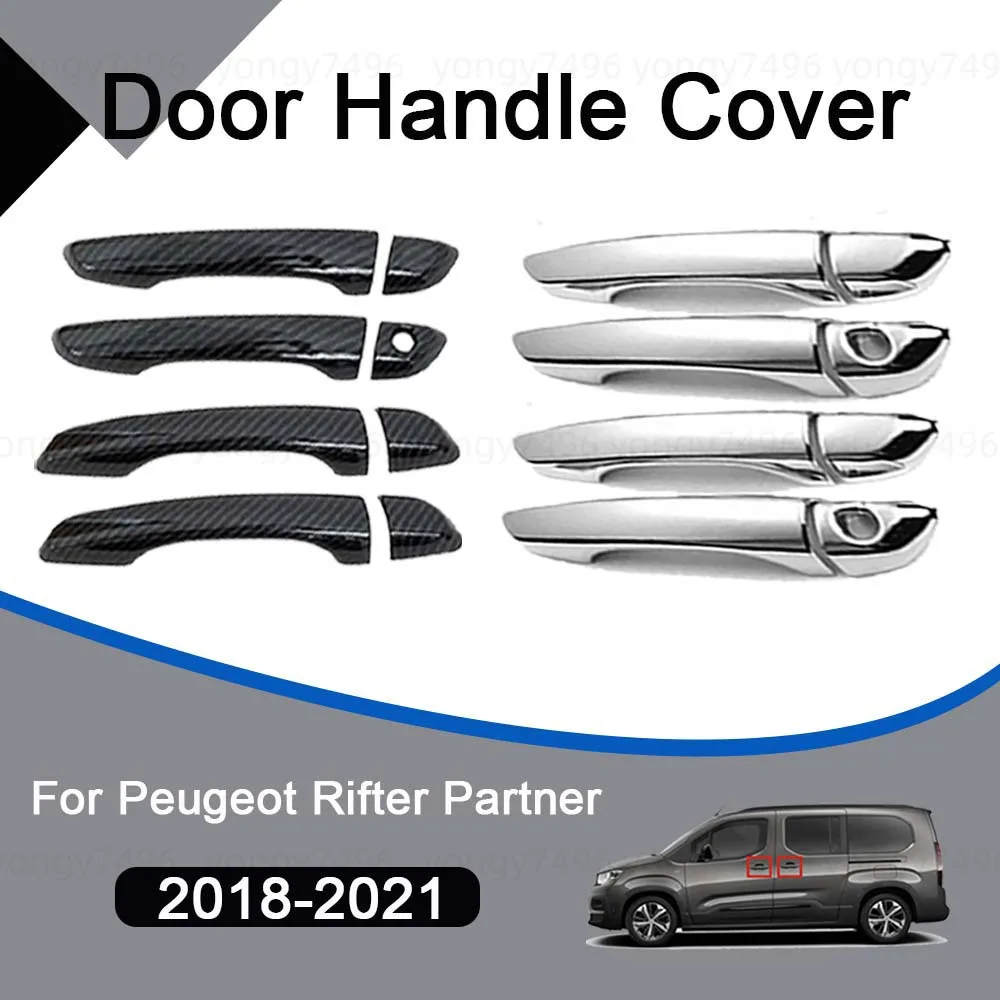 Car Upgrade Door Handle Cover For Peugeot Rifter Partner 2018 2019 2020 2021 Carbon Fiber Electroplating Car Decoration Styling