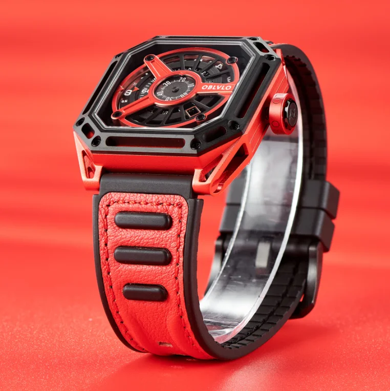 

OBLVLO Мужские автоматические часы 44 мм Роскошные квадратные механические наручные часы Водонепроницаемые светящиеся скелетонизированные циферблаты с сапфировой датой