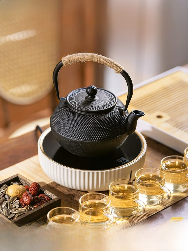 

Современный чугунный чайник для домашнего использования, полный набор, для плиты, чайный набор, простой однотонный чайник для заваривания чая