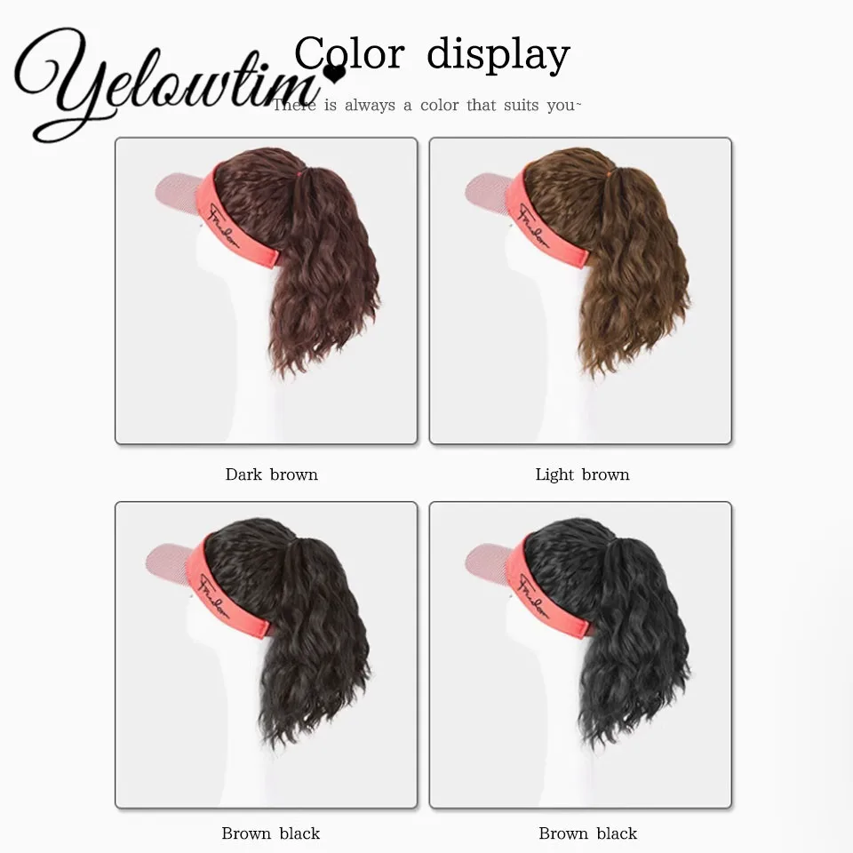 Wig Hat Female One Piece Corn Perm Curly Hair Tail Fashion New Style Empty Top Baseball Hat Simulation Full Head Cover 16inch