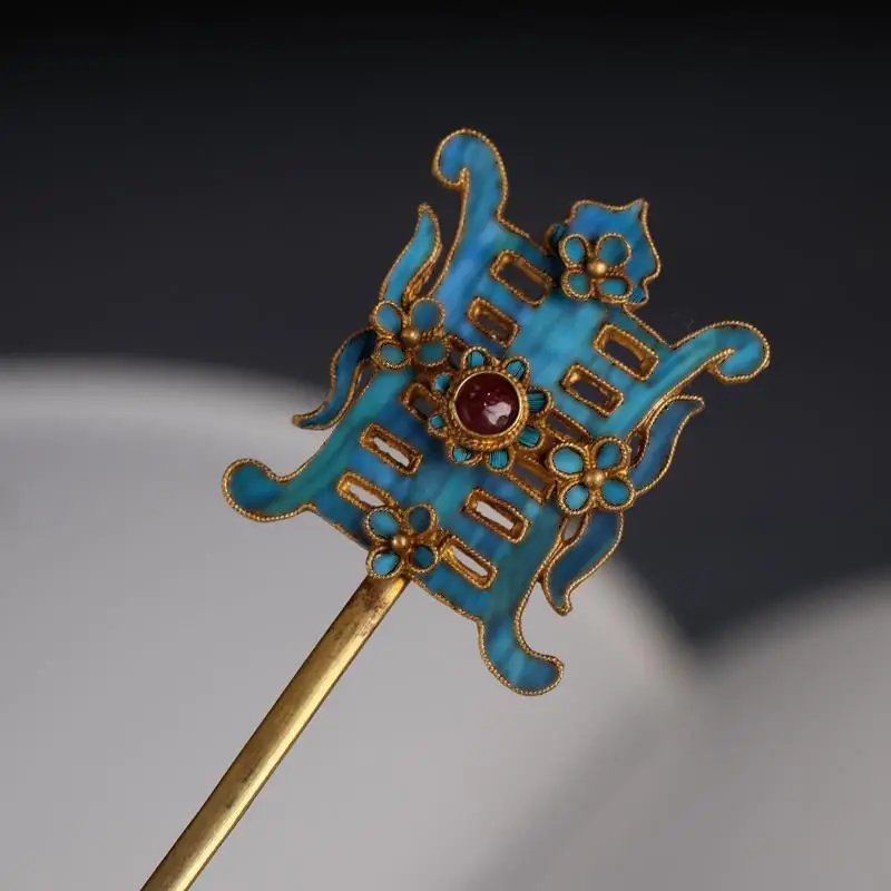 Classic Cloisonne Enamel Exquisite tiara Vintage Court Style  Ancient Gold Craft Hair Jewelry for Women Hanfu Accessories