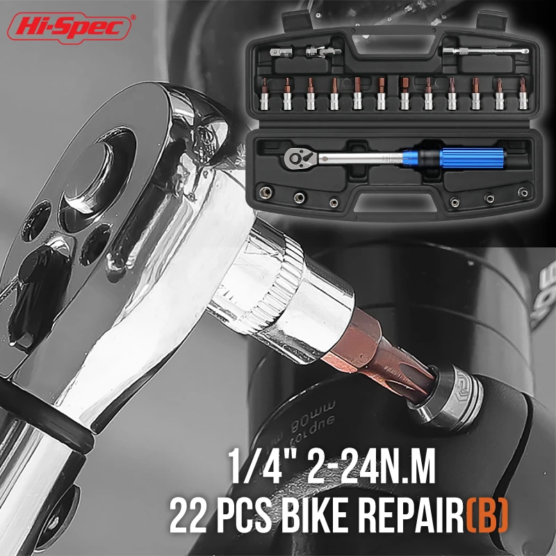 Imagem -02 - Hi-spec-ajustável Torque Wrench Car Repair Tool Kit Grupo Chave de Bicicleta Conjunto de Ferramentas Manuais com Case tipo t 16 Pcs 22 Pcs Pol