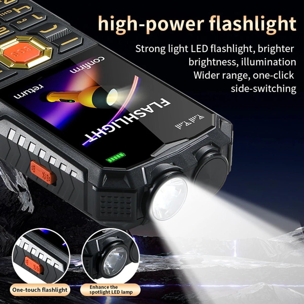 Rugged Feature Cell Phone Retro Button Cell Phone No Apps Big Battery Strong Flashlight Loud Speaker SOS Backup 2G Mobile Phone