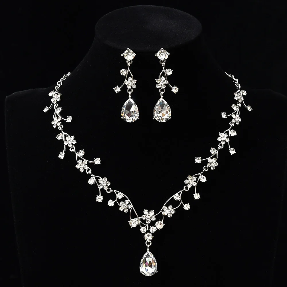 Luxuriöses Zirkon-Blumen-Anhänger Halskette und Ohrringe Schmuckset für Damen, Zierliche Kristall-Tropfen-Ohrringe Accessoires – Detail 7