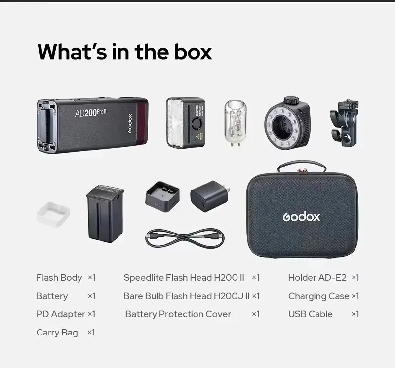 Godox ad200Pro ii ad200 Pro ii TTL 2.4G كاميرا لا سلكية جيب ضوء فلاش متوافق مع X3 لنيكون لكانون لسوني فوجي