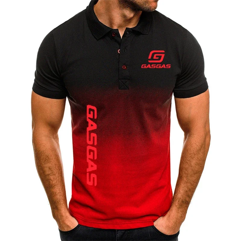 Camisa polo de algodão de manga curta masculina, camisa Harajuku Hip Hop Street, marca impressa Gasgas para motocicletas, verão quente