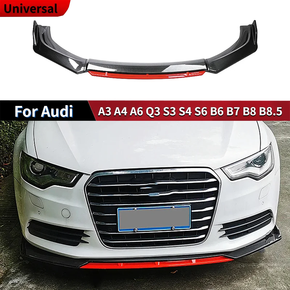 

Sedan Front Bumper Lip Chin Spoiler Splitter Diffuser Bodykit Universal Accessories For Audi A3 A4 A6 Q3 S3 S4 S6 B6 B7 B8 B8.5