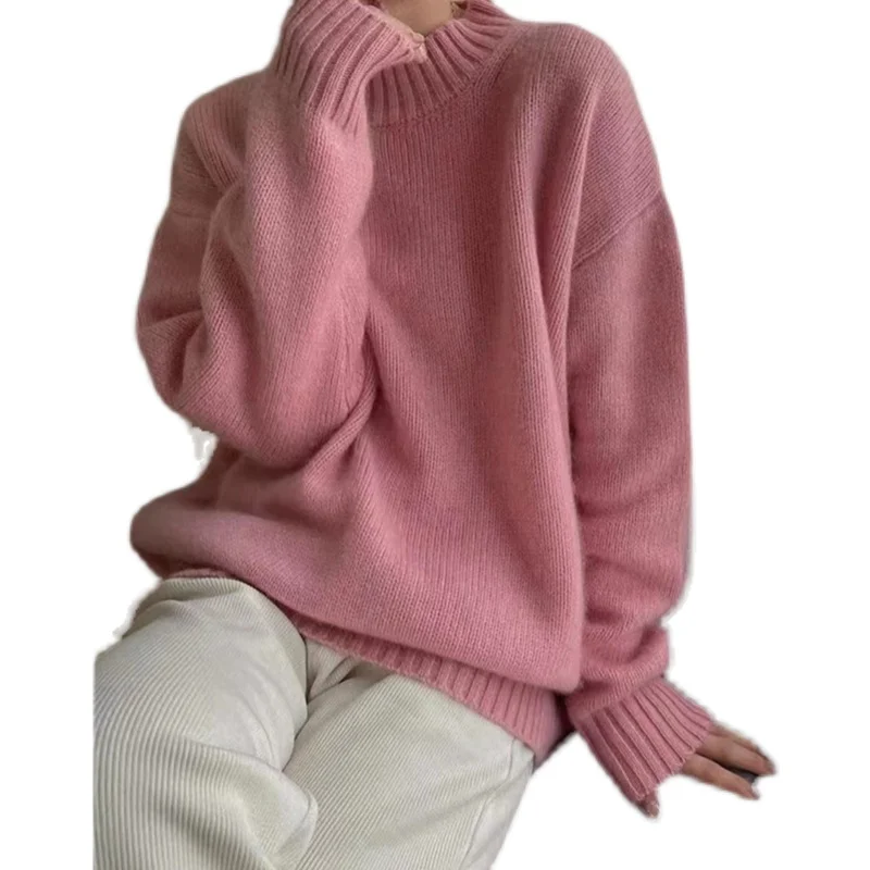 Heavy half turtleneck pure cashmere sweater women's lazy loose thick autumn/winter soft waxy wool base knit