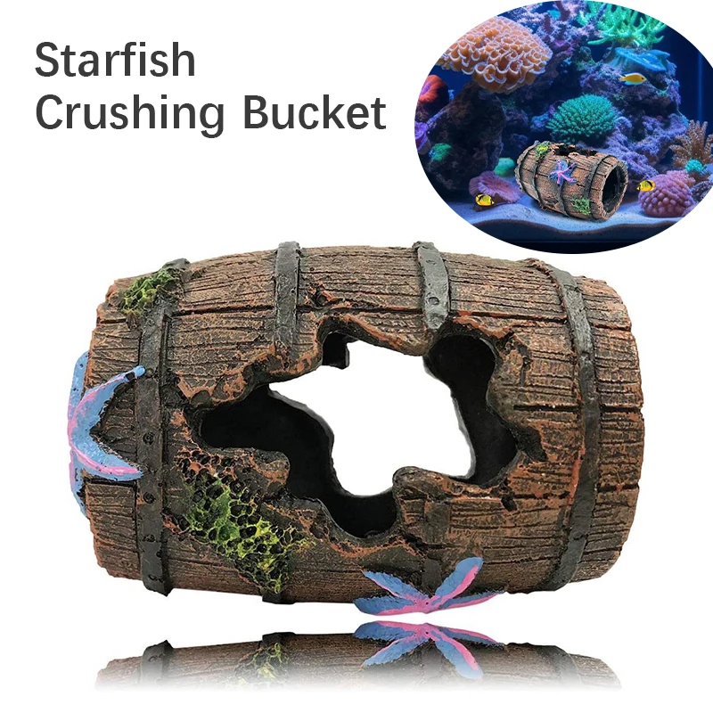 New Fish Tank Decorative Barrel Shrimp Hiding House Cave Pirate Ship Ornaments Colourful Easy To Match Starfish Wine Barrels