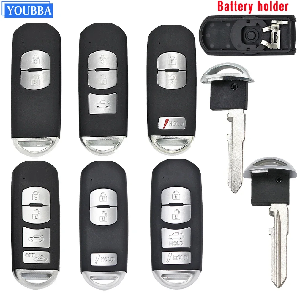 YOUBBA 2/3/4 кнопки сменный пульт дистанционного управления для Mazda 3 5 6 CX-5 CX-7 CX-9 с аварийным ключом 2 типа необрезанного лезвия