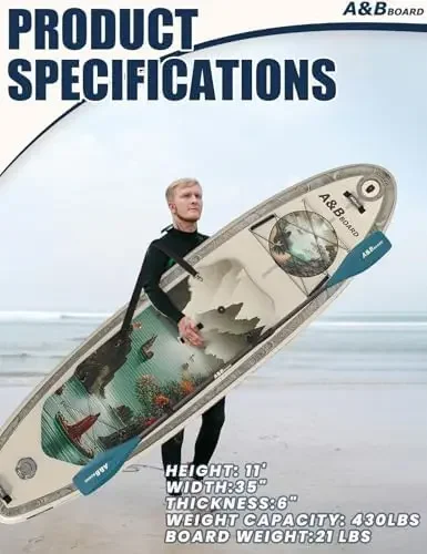 ABBOARD Iatable Stand Up Paddle Board - Extra Wide Fishing Paddleboard with Sup Accories Youth/Adults