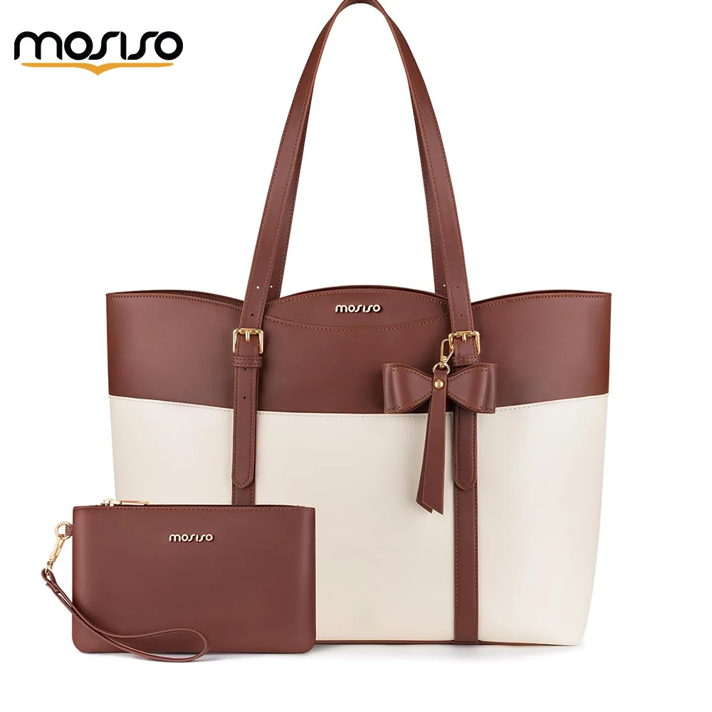 

MOSISO Tote Bag for Women15.6 inch PU Leather Large Capacity Work Handbag with Bowknot Waterproof Bags for Business Office