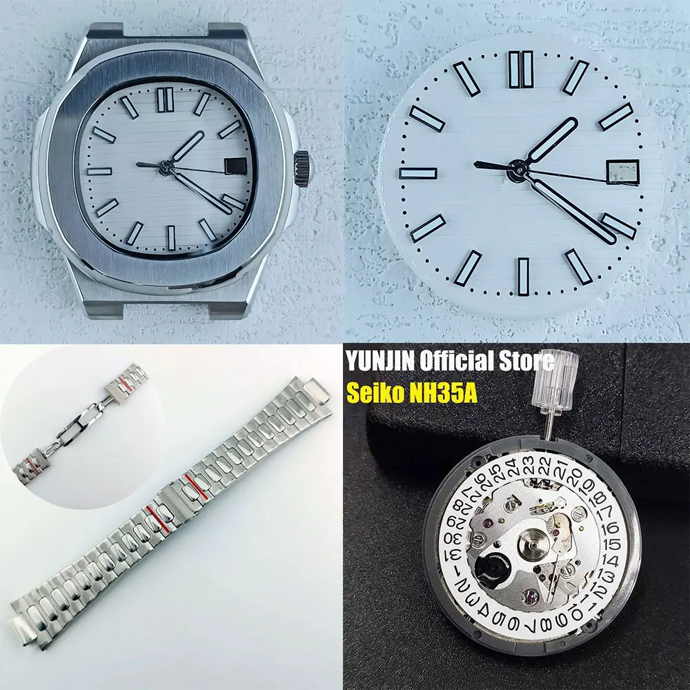 43mm NH35 Silver watch case suitable for NH35 movement mounting 316L stainless steel sapphire glass 10bar waterproof