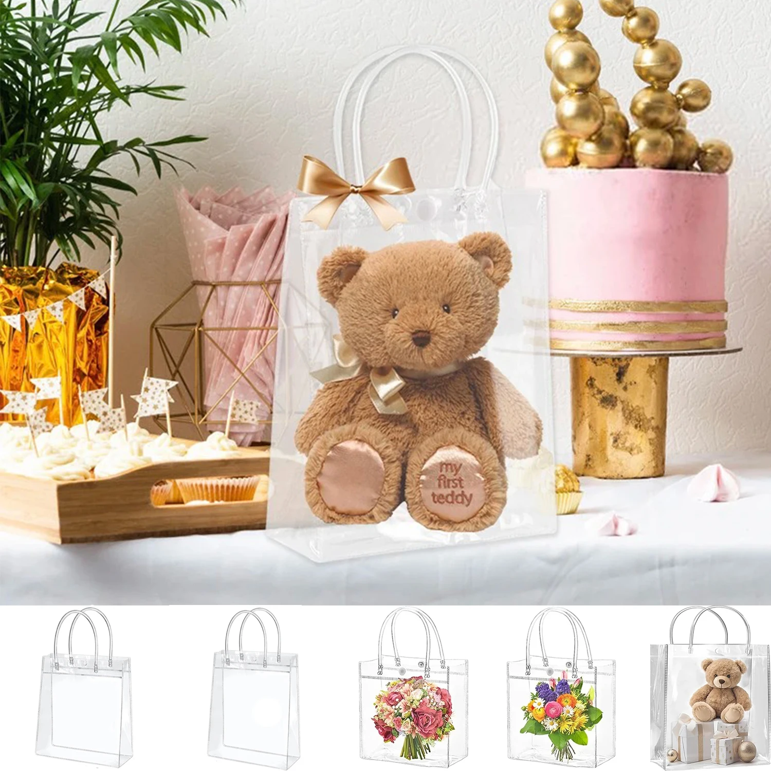 

Clear Gift Bags with Handles Transparent PVC Gift Bag Wedding Kids Birthday Party Favors Christmas New Year Gift Packaging Bag