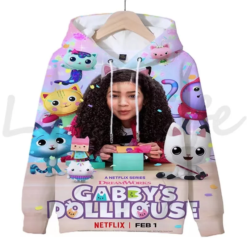 Autumn New Gabbys Dollhouse Hoodie Children\'s Cute Cartoon Print Sports Vibrant  Versatile Girls Pullover Long Sleeve Sweatshirt