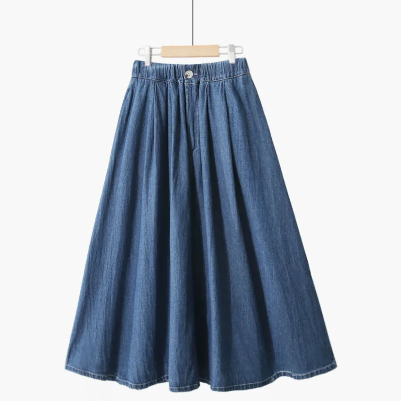 

Fashion All-match Solid Color Casual Vintage Harajuku Elastic High Waist Streetwear A-Line Denim Skirt New Summer