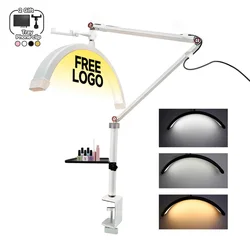 Free logo 16-inch Lash Eyelash Extension LED Half Moon Nail Table Facial Bed Clip-on Lamp for Salon Tattoo Eyebrow Illumination
