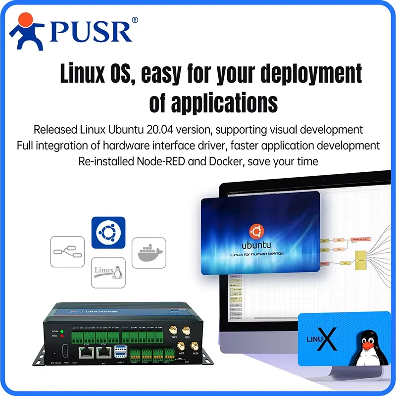 PUSR Desktop Open Source Mini PC AI RK3568 Cortex-A55 Ubuntu 20.04 DDR4 4GB WiFi/4G/5G/Ethernet Linux Industrial Computer EG828
