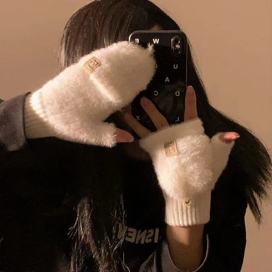 قفازات نسائية غامضة، قفازات تعمل باللمس، صوف محبوك ناعم، قفازات شتوية دافئة ومريحة ولطيفة