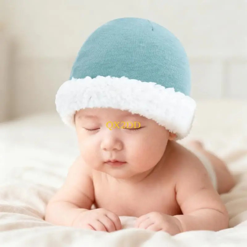 QX2D Lamb Fleece Infant Hat Warm Design Soft Breathable Hat for Newborn Headwear in Winter Season