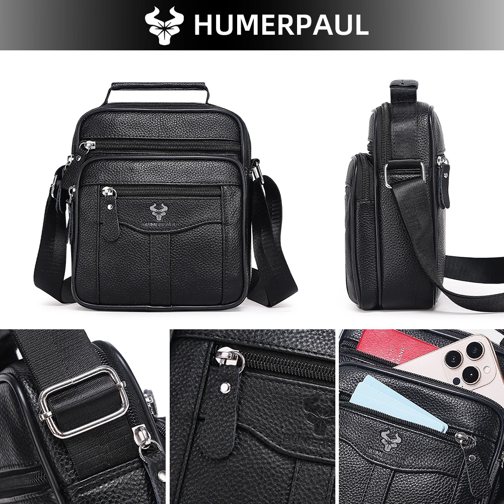 HUMERPAUL Retro Rindsleder Umhängetasche männer Casual Schulter Taschen Kleine Luxus Marke Fashion Outdoor Sling Pack Qualität