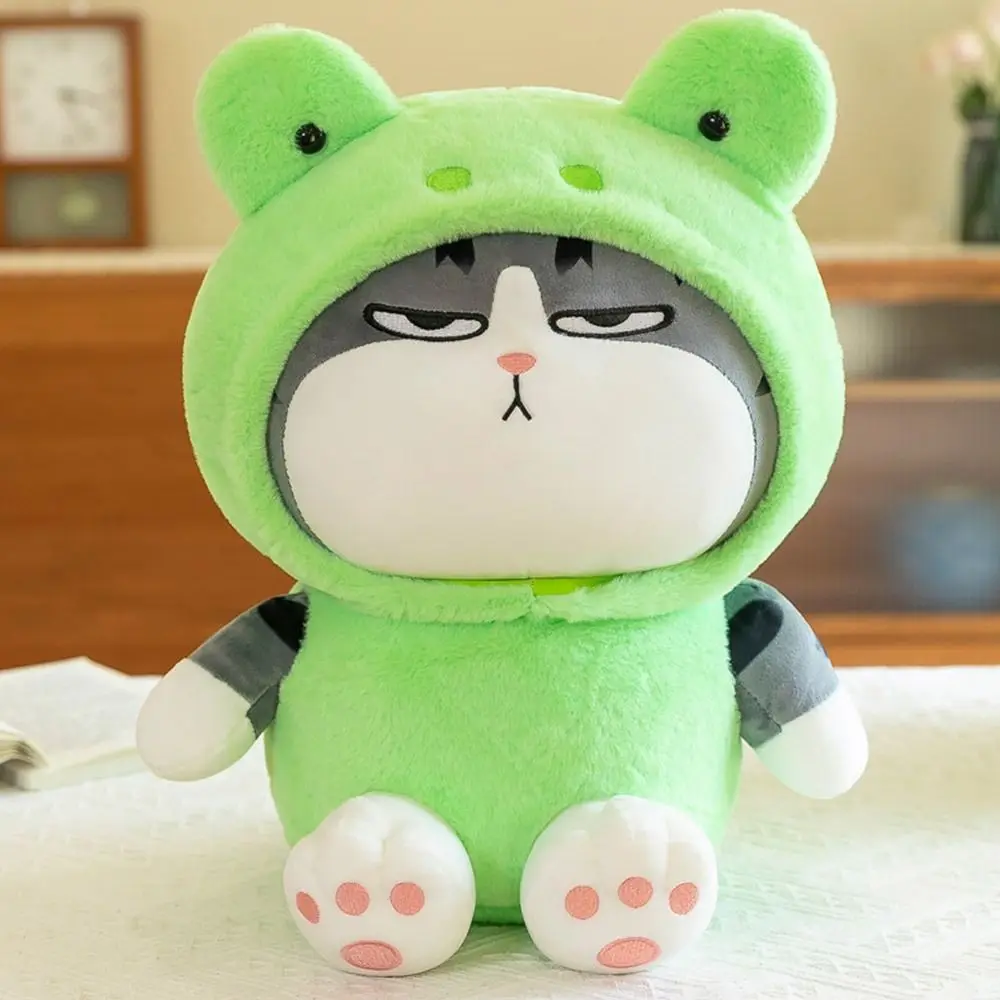 Juguete de Peluche de gato Tabby de dibujos animados para niños, Panda pequeño con capucha, Rana, conejito, Cosplay, regalo, 22/40cm