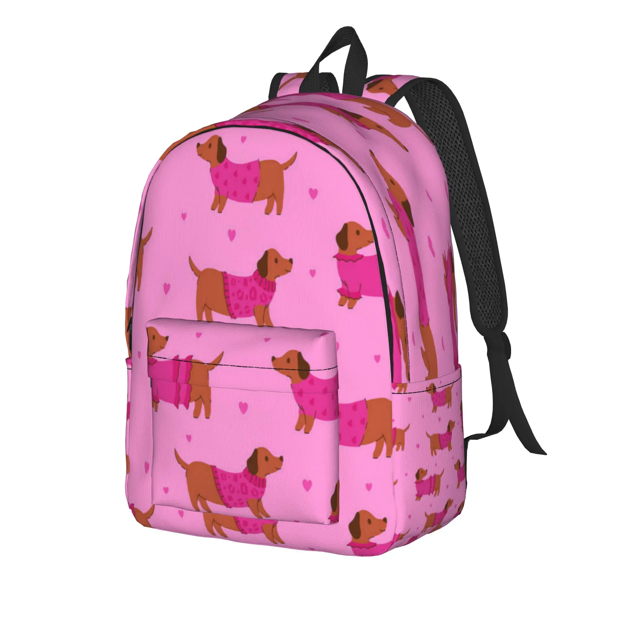 cute dachshunds in pink suits Backpack  Travel Backpacks Boy Stylish School Bags Design Pattern Rucksack