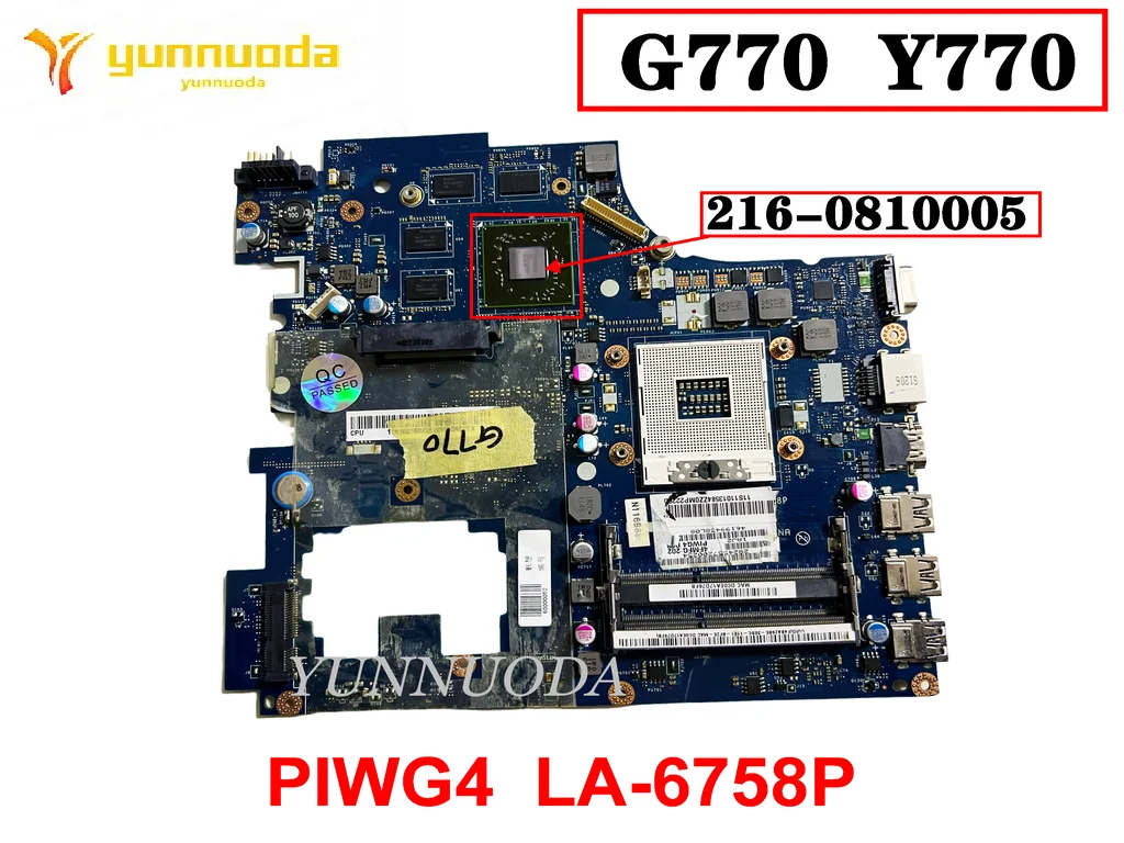 

LA-6758P For Lenovo Ideapad G770 Y770 Laptop motherboard 216-0810005 1GB GPU UMA PIWG4 tested good