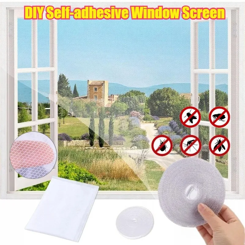 Rede Mosquiteira Autoadesiva DIY para Janela, Tela de Proteção para Janela de Varanda, Malha de Proteção contra Insetos, Têxtil Doméstico, Cama, Jardim